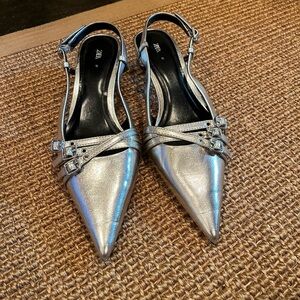 Zara Silver Kitten Heels
